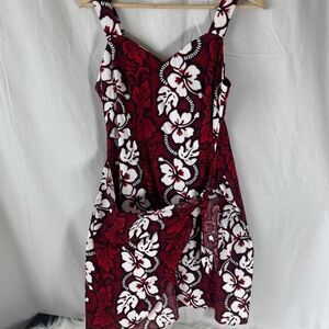 KY's Hawaii  Red/White Wrap Style Hibiscus Print Dress Sz Large